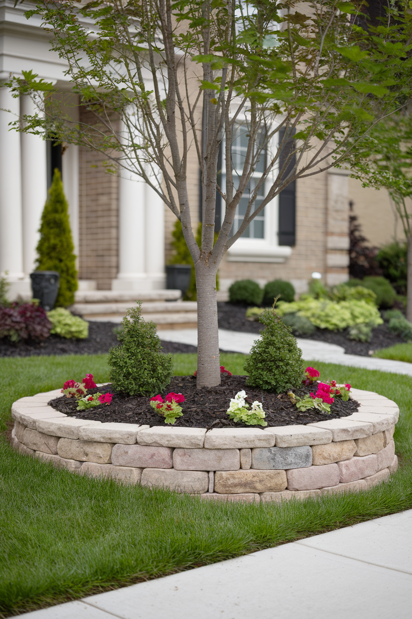 15 Beautiful Ways To Landscape Around Trees (With Rocks, Mulch & More ... pertaining to Simple front yard tree landscaping tricks that boost curb appeal instantly