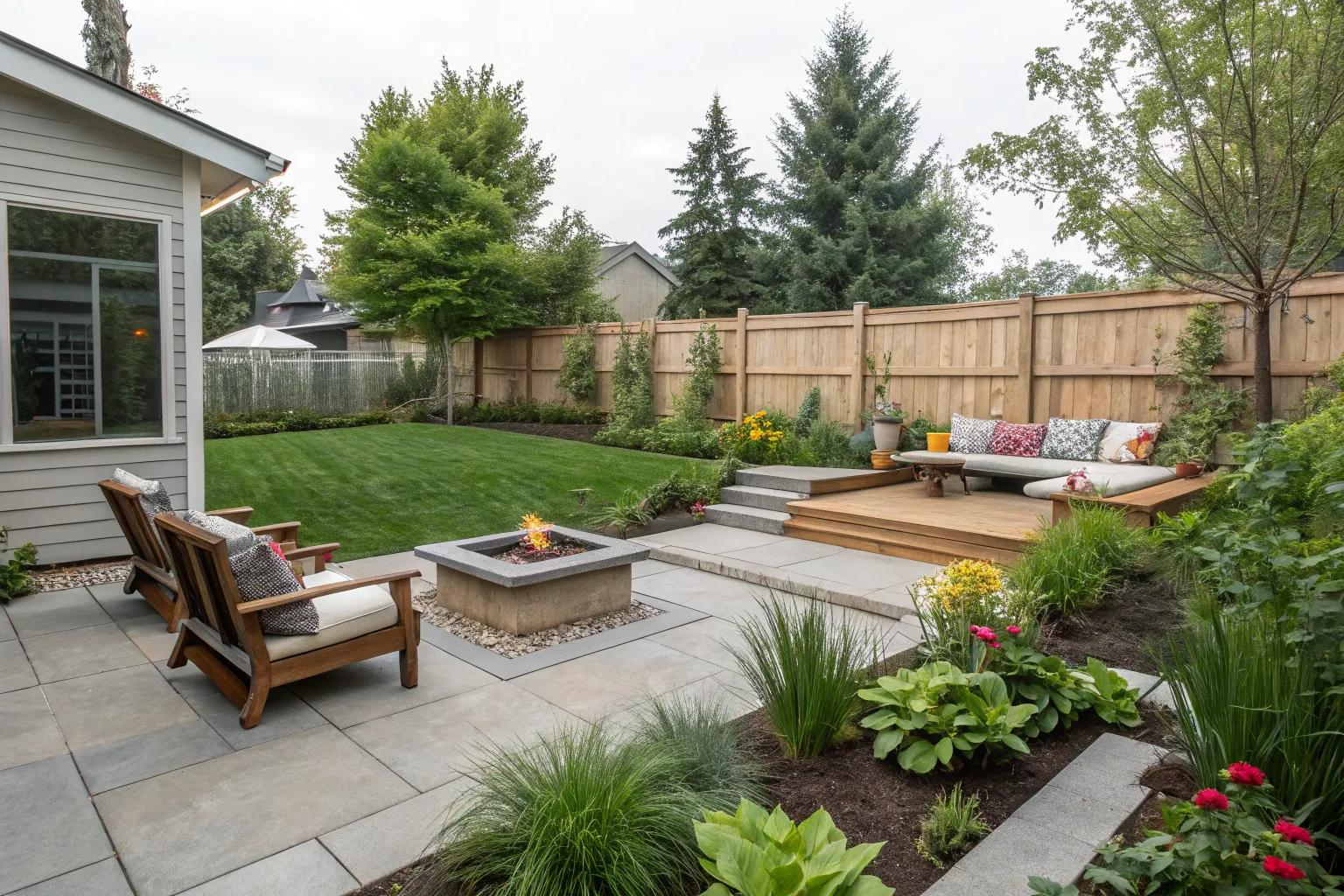 16+ Stunning Big Backyard Landscaping Ideas inside Blending Hardscape and Softscape for a Cohesive Outdoor Room