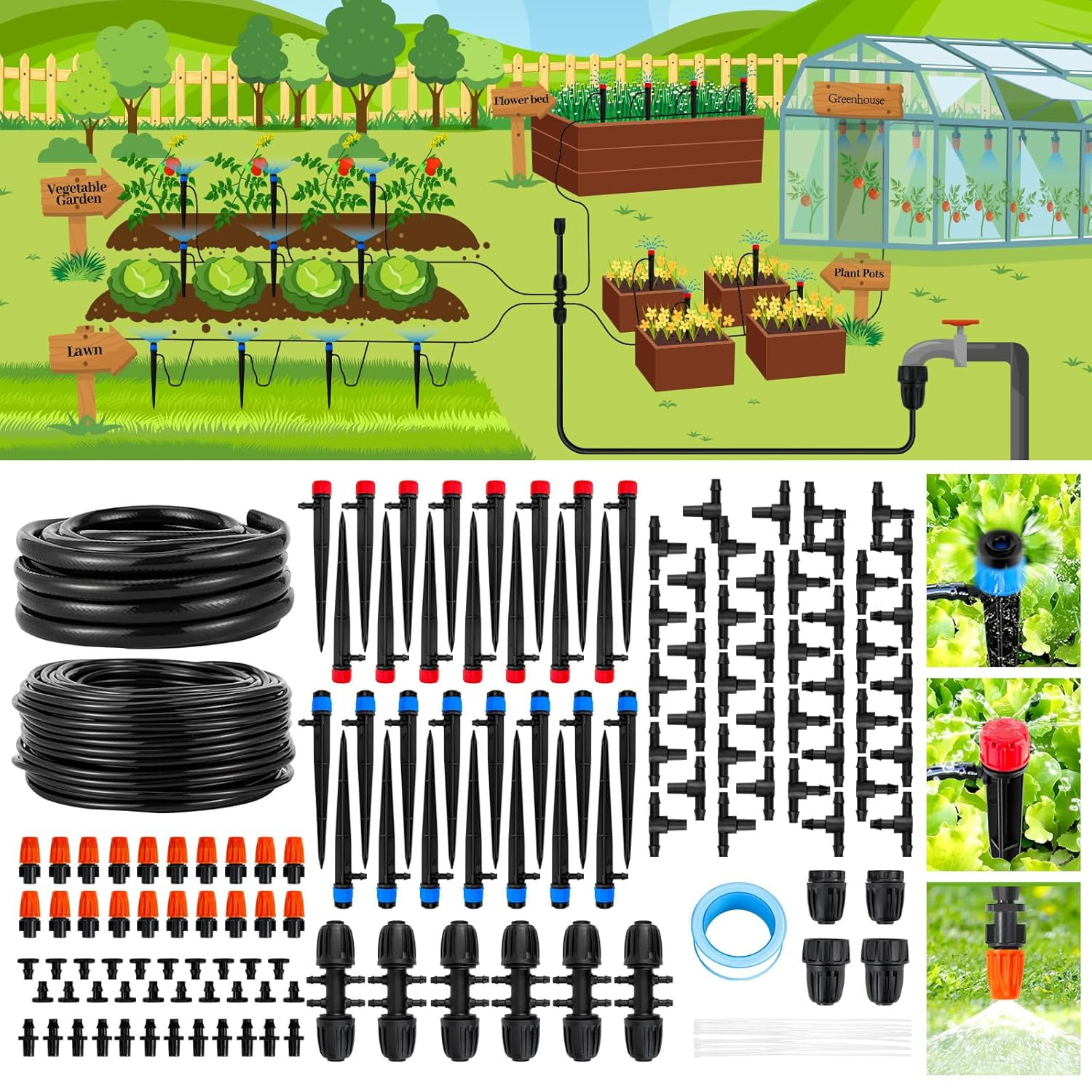 240Ft Drip Irrigation System,Automatic Drip Irrigation Kit With 1/2 ... with Comparing Soaker Hoses and Drip Lines for Cost Effective Bed Watering