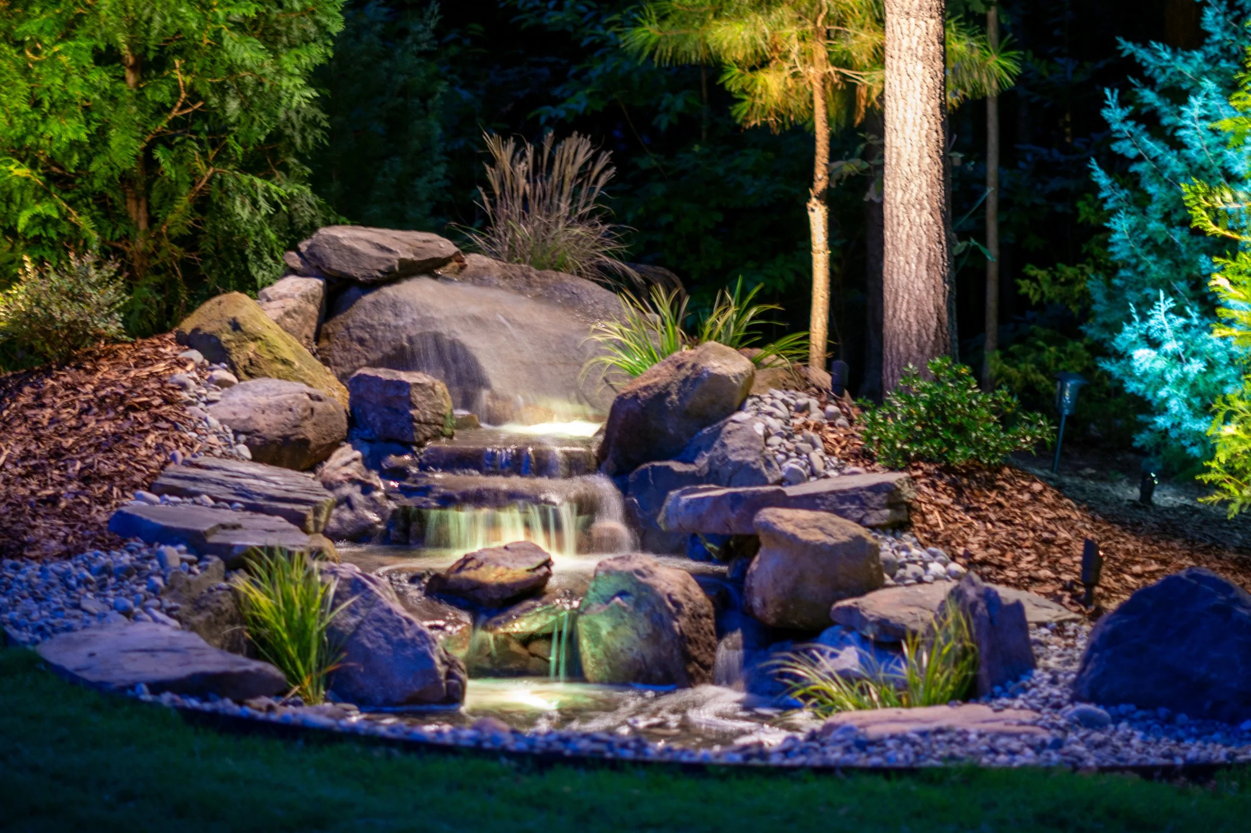 Custom Landscape Lighting - Water Feature Lighting — Limelight Outdoor ... throughout Water Feature Landscaping
