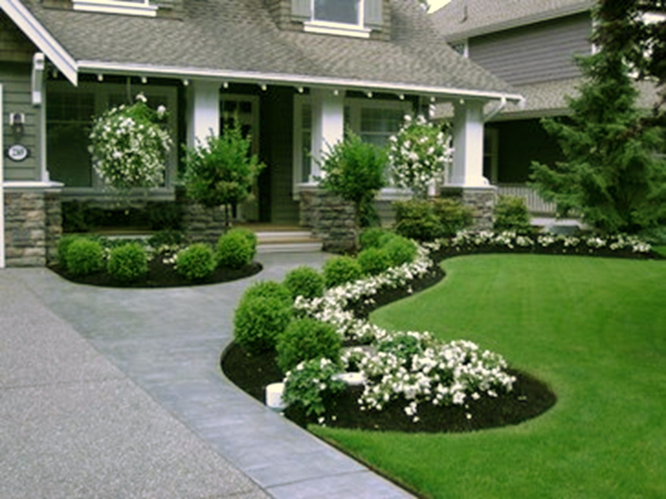 Front Yard Landscaping With White Flowers throughout Landscaping Design