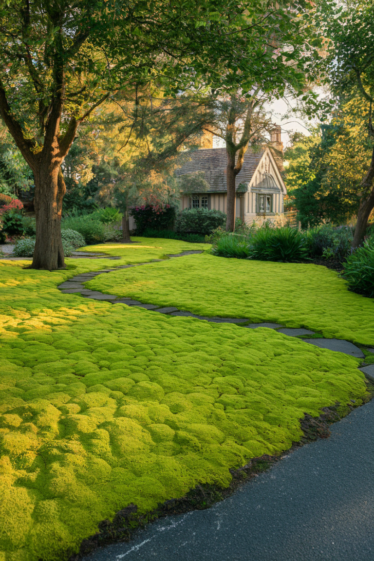 15 Must-See Moss Lawn Ideas For A Low-Maintenance Yard That Doesn’t ... for How to Build a Water Wise Moss Lawn That Stays Green All Year Round