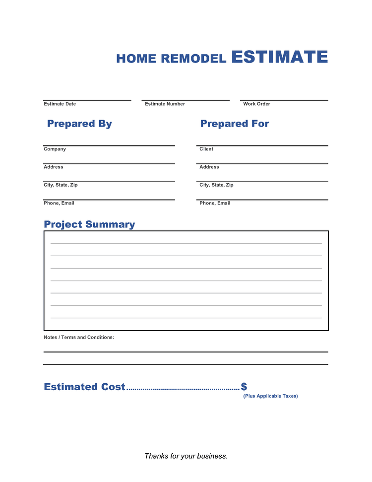 Free Home Remodel Estimate Template Pdf, Word, Xls | Invoice Maker inside How Much Does Front Yard Landscaping Cost