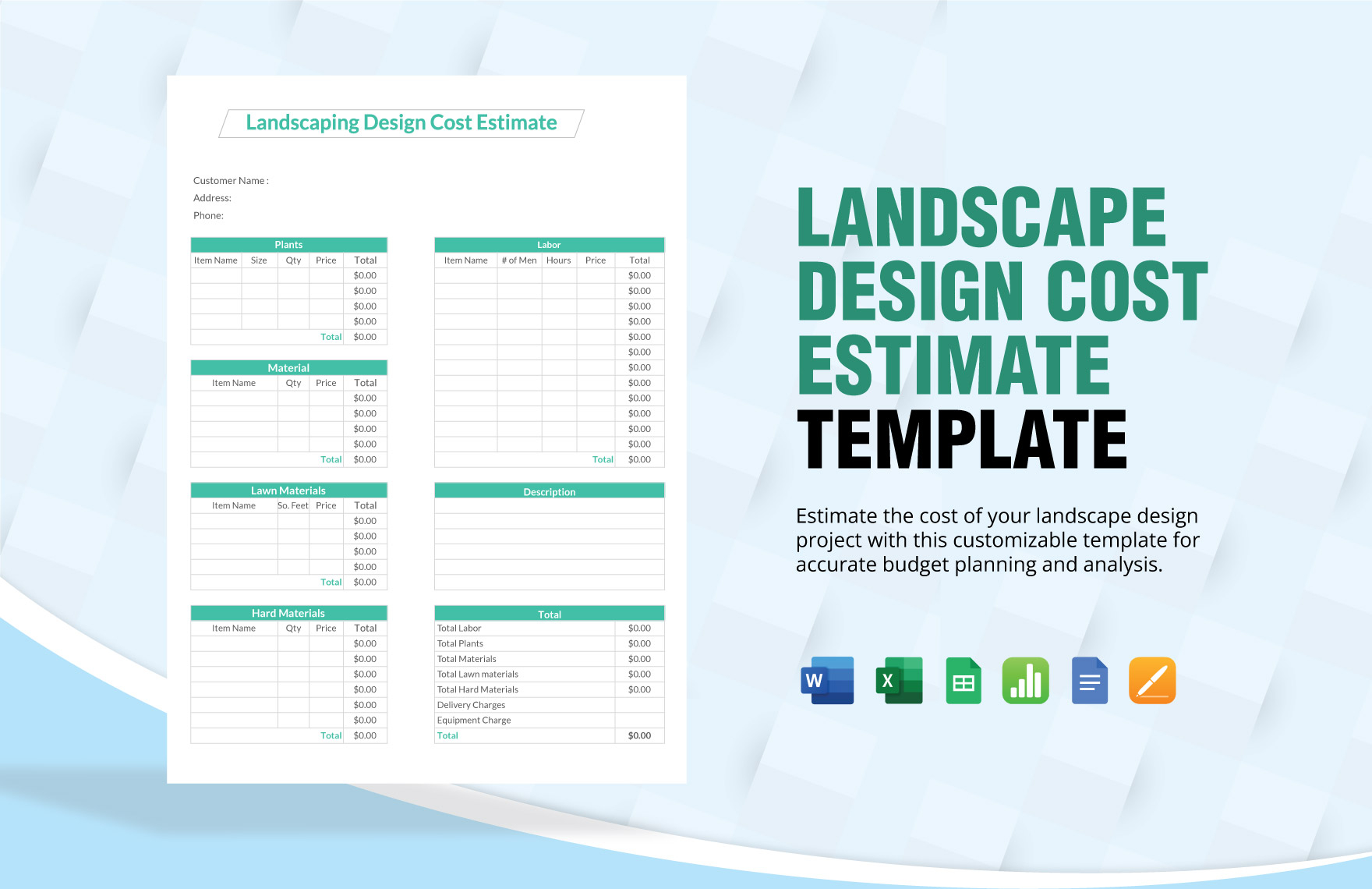 Free Landscape Estimate Templates, Editable And Printable throughout Landscaping Cost Calculator Online Free