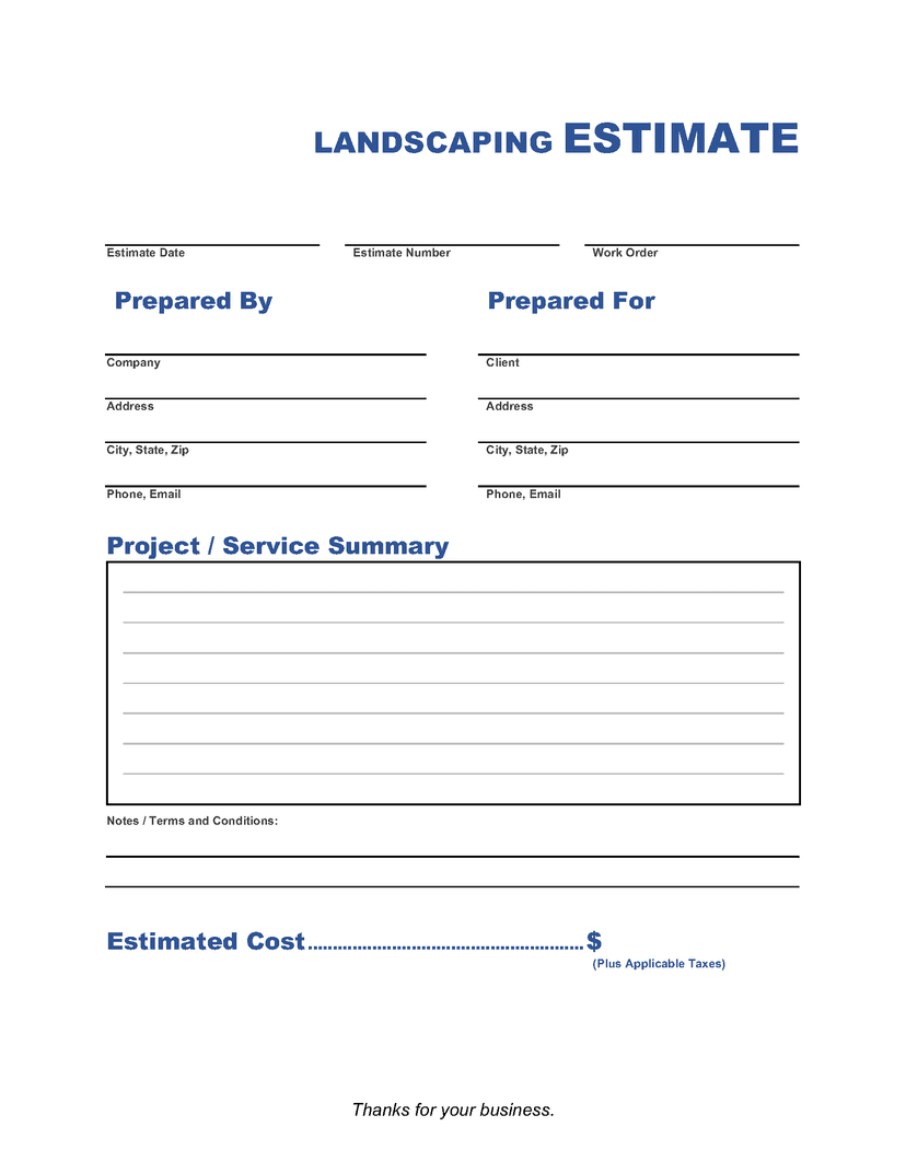 Free Landscaping Estimate Template Pdf, Word, Xls | Invoice Maker in How To Negotiate Landscaping Quotes