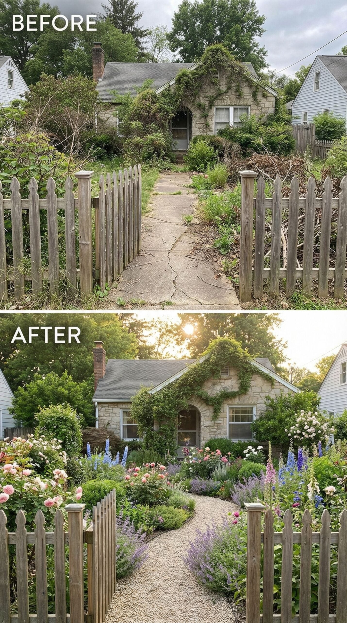 24 Genius Before And After Front Yard Makeovers From Ugly Overgrown To ... with Landscaping Before And After Budget Makeover