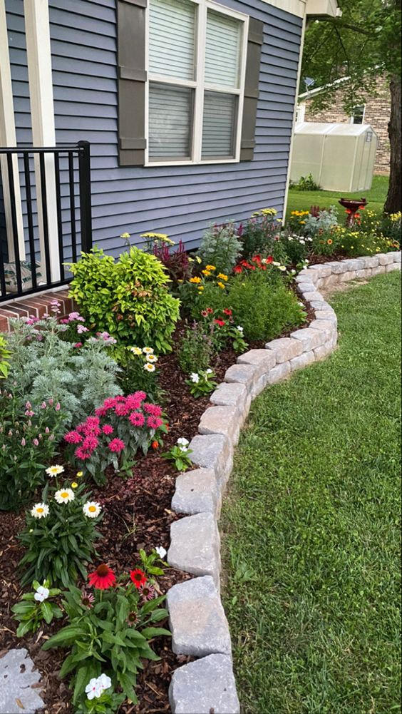 Corner Flower Bed Stone Border for Mailbox Landscaping Ideas Curb Appeal