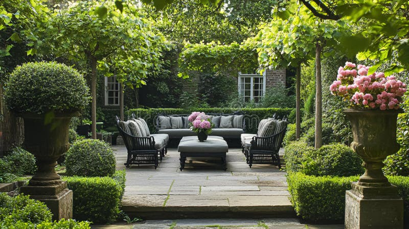 Elegant Outdoor English Gardens And Seating Areas, Featuring Lush ... pertaining to Backyard Seating Area Landscaping Ideas