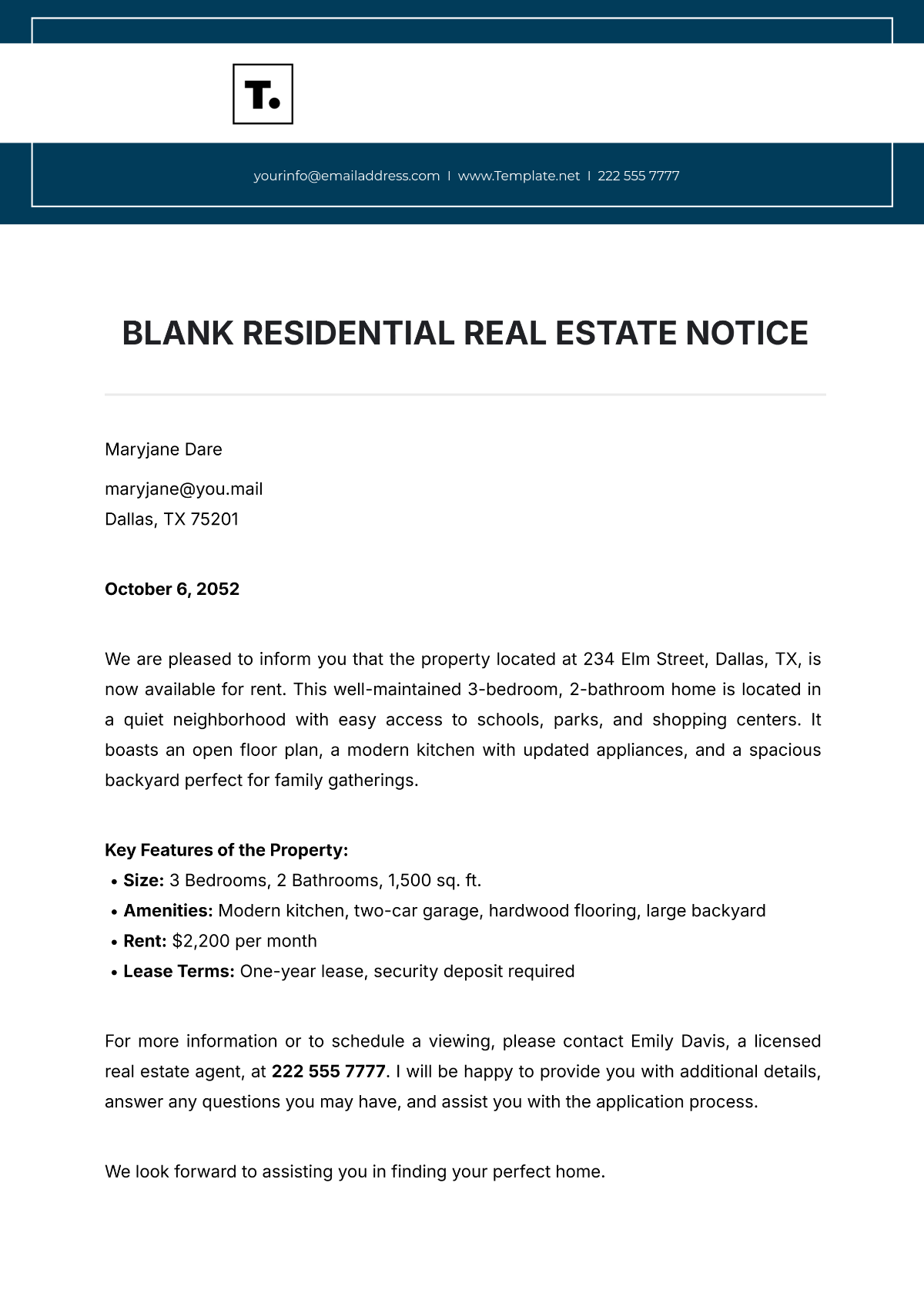 Free Blank Residential Real Estate Notice Template To Edit Online for What real estate agents notice first about a front lawn