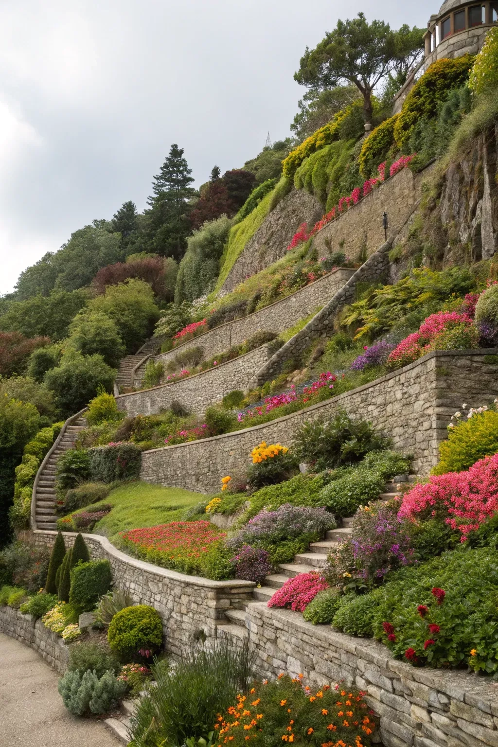 19+ Creative Low-Maintenance Steep Slope Landscaping Ideas | Hillside ... for Working with gravity instead of fighting it when designing a garden on a steep hill