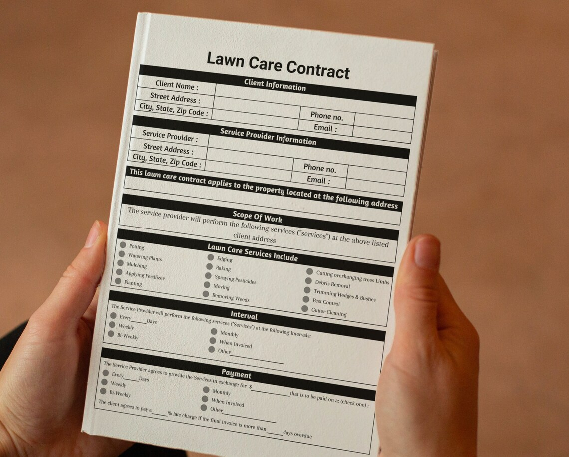 Lawn Care Agreement, Service Contract, Landscaping Contract, Garden ... inside Landscaping Contract What To Look For