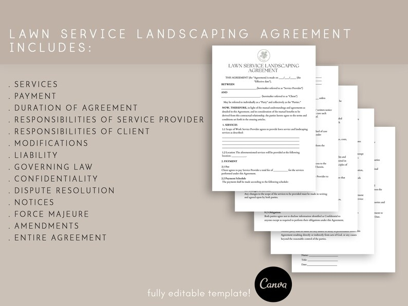 Lawn Service Landscaping Agreement, Lawn Service And Landscaping ... in Understanding your rights and responsibilities through a well drafted yard care agreement