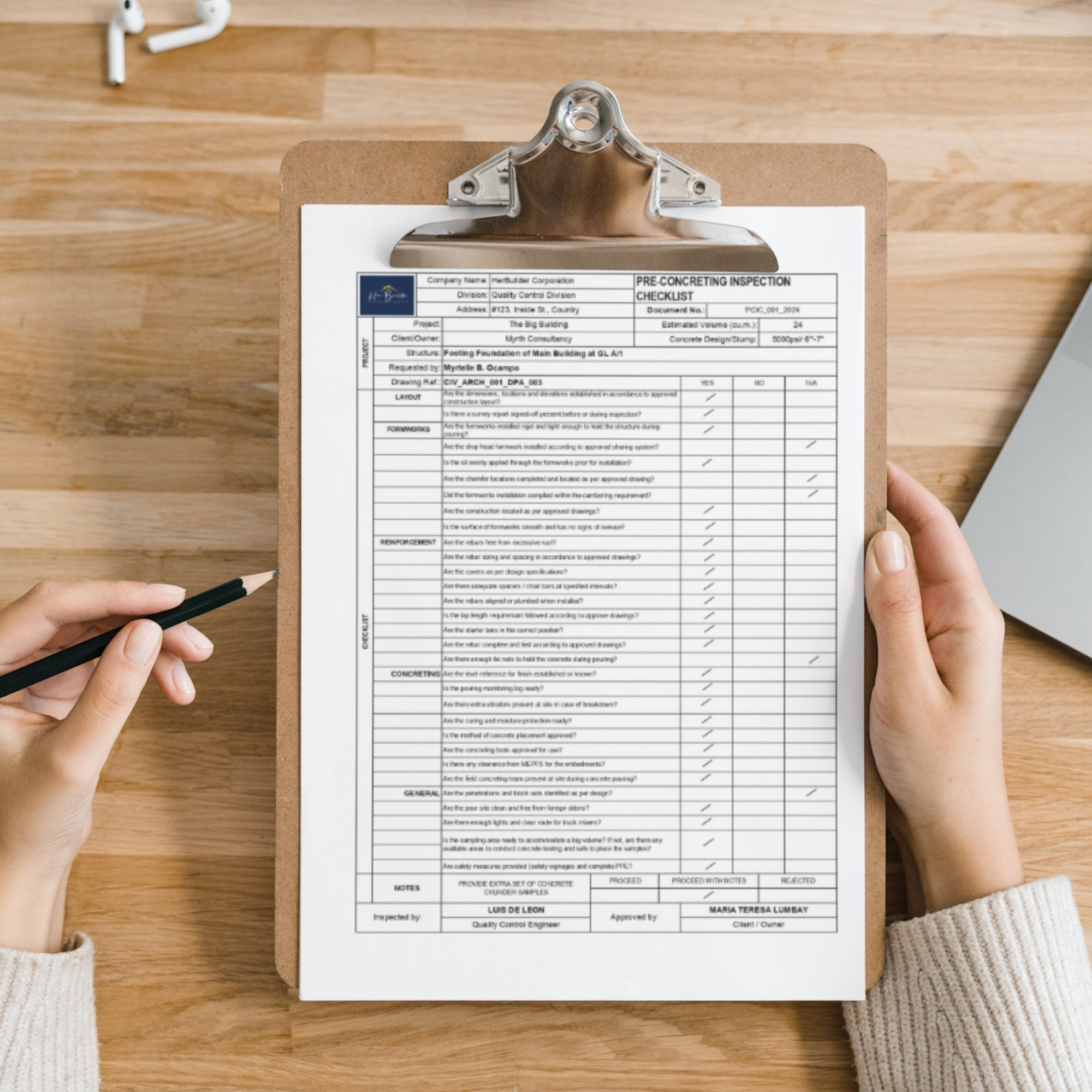 Pre-Pouring Inspection Checklist Form, Pre-Concreting Checklist ... regarding Landscaping Priorities For New Homeowners